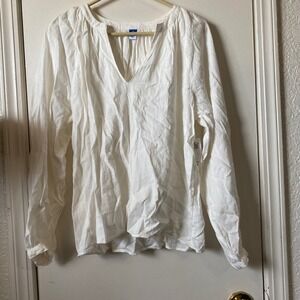 Old Navy White Long Sleeve Top Women's Small V Neck Textured Peasant Boho Blouse